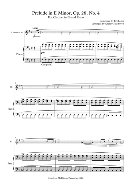 Prelude in E Minor, Op. 28 arranged for Clarinet & Piano image number null