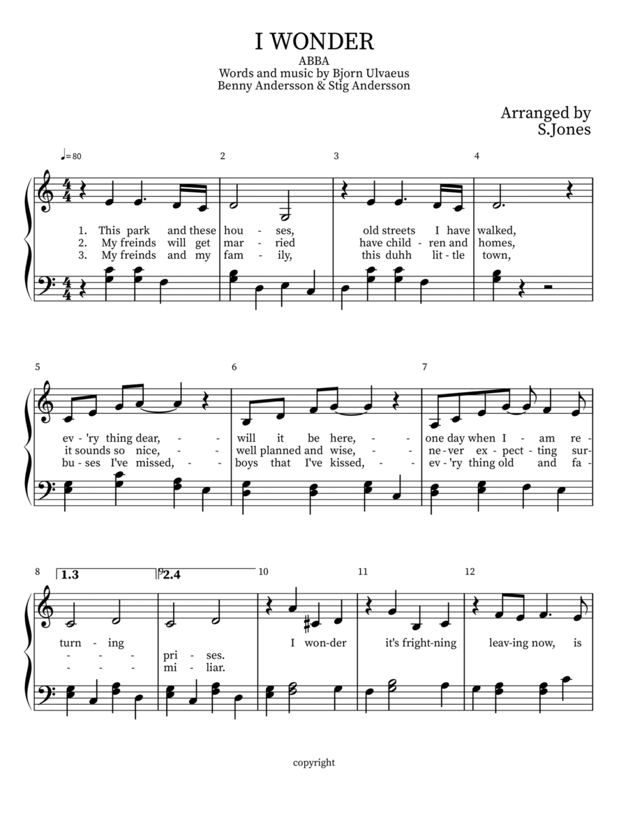 I Wonder Easy Piano scores gallery preview page 1
