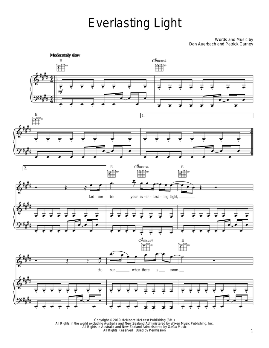 Everlasting Light Everlasting Light Piano, Vocal, Guitar scores gallery preview page 1