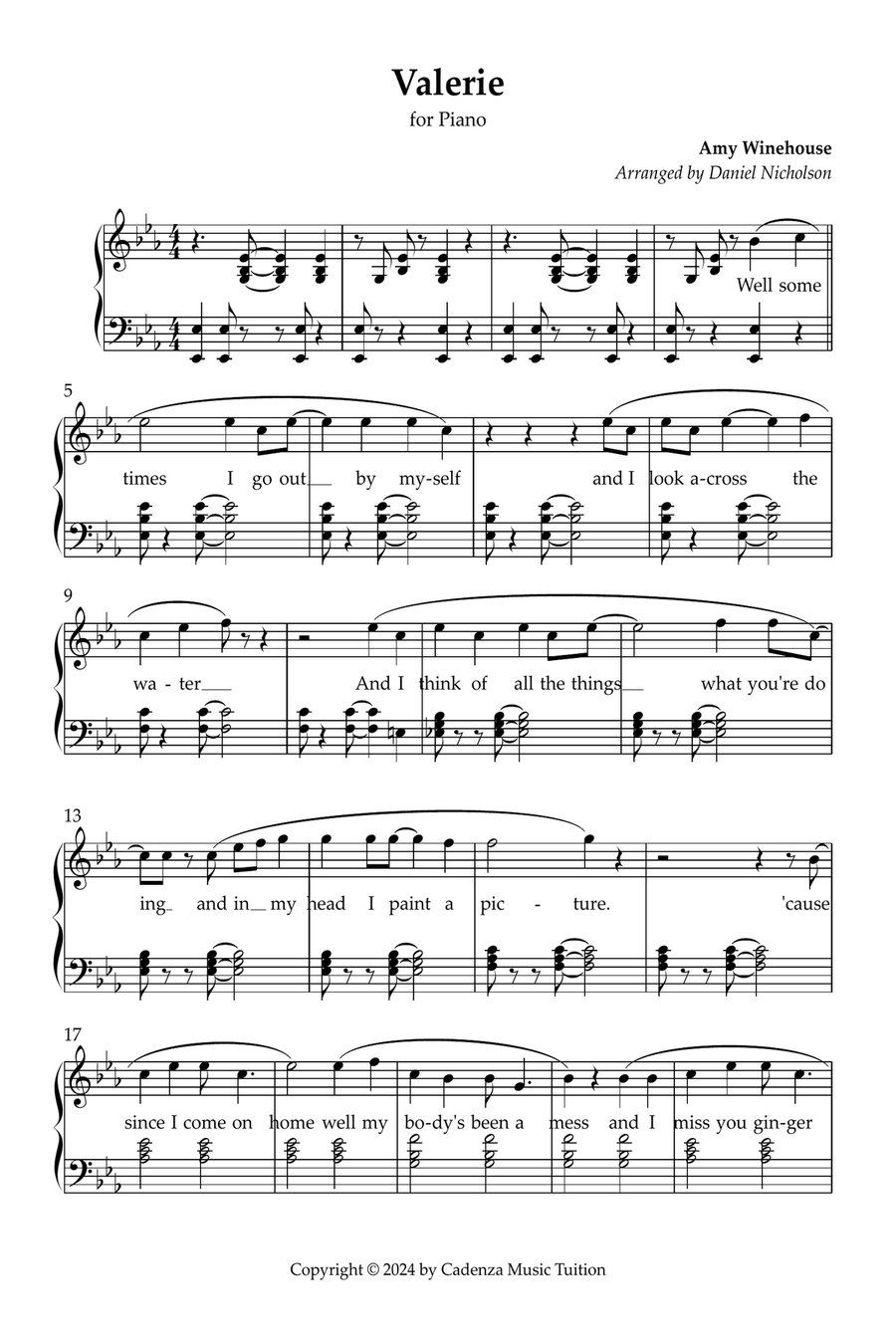 Valerie Piano Solo scores gallery preview page 1