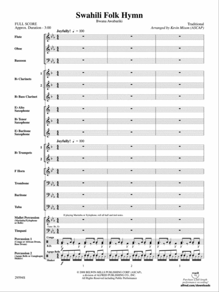Swahili Folk Song (Bwana Awabariki) Concert Band scores gallery preview page 2