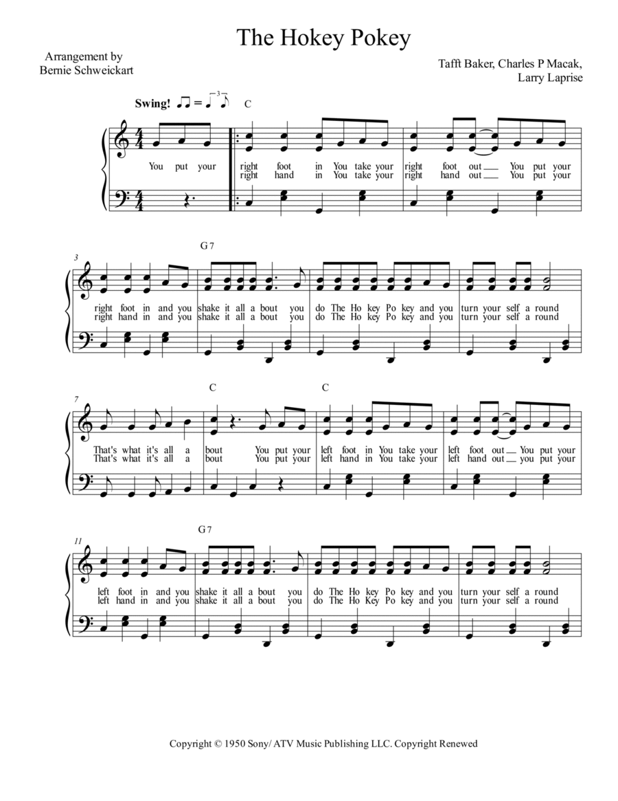 The Hokey Pokey Piano, Vocal, Guitar scores gallery preview page 1