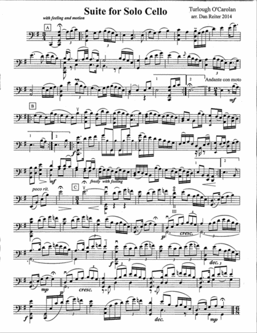 Suite for Solo Cello, Music of Turlough O'Carolan. concerts, weddings, Cello Solo scores gallery preview page 4