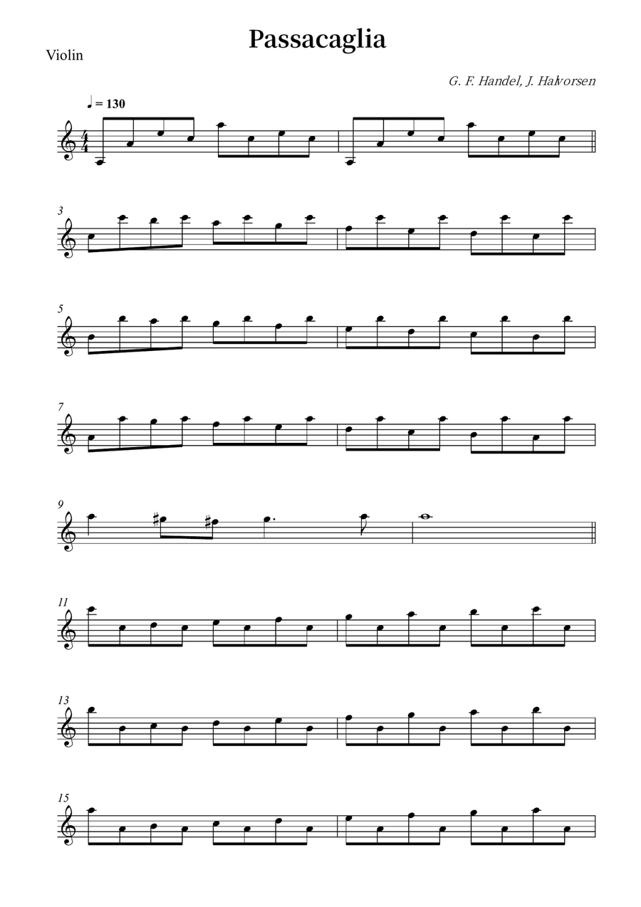 Passacaglia - Handel / Halvorsen Violin Solo scores gallery preview page 1