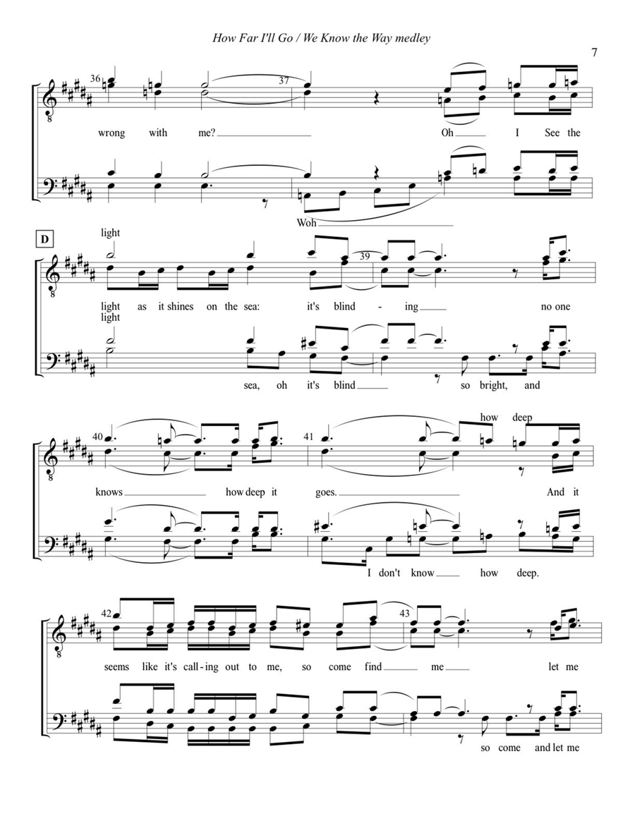 Medley: How Far I'll Go with We Know The Way TTBB scores gallery preview page 6