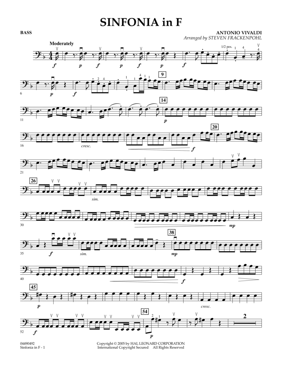 Sinfonia In F - String Bass