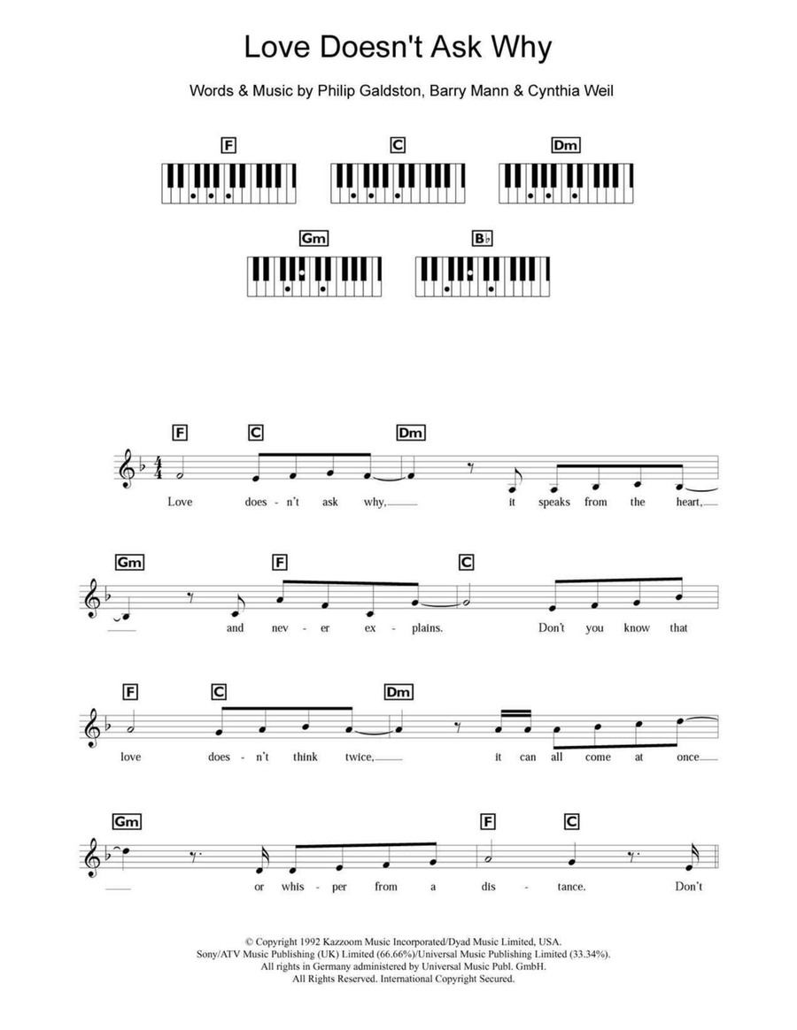 Love Doesn't Ask Why Piano scores gallery preview page 1