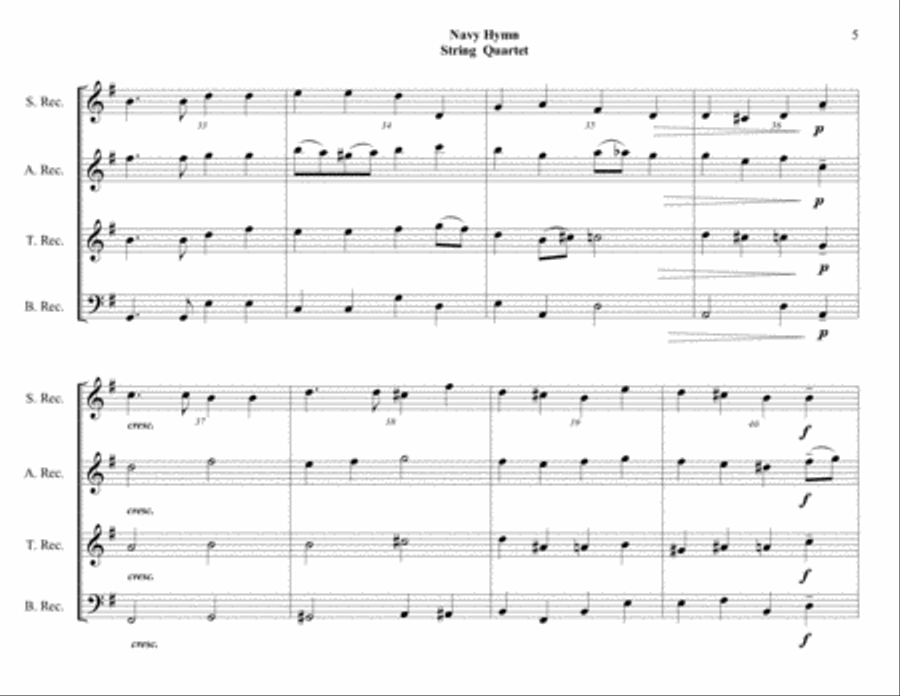 Navy Hymn (Eternal Father, Strong to Save) - Recorder Quartet (SATB) - Intermediate 4-Part scores gallery preview page 5