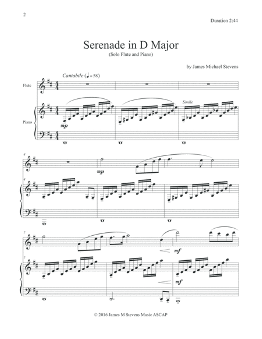 Serenade in D Major (Solo Flute & Piano) Flute Solo scores gallery preview page 2