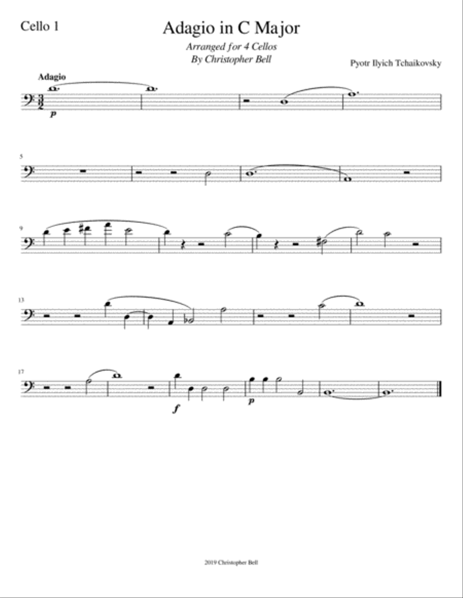 Tchaikovsky - Adagio in C Major - Cello Quartet String Quartet scores gallery preview page 2