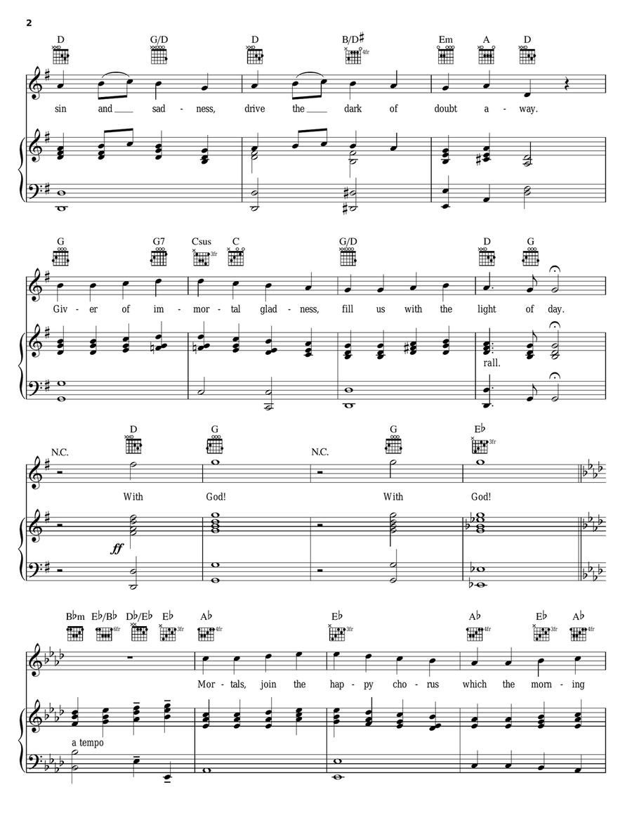 Ode To Joy Piano, Vocal, Guitar scores gallery preview page 2