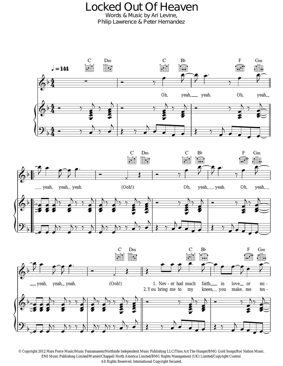 Locked Out Of Heaven Acoustic Guitar scores gallery preview page 1