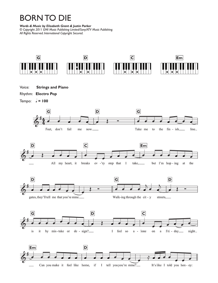 Born To Die Born To Die Piano Solo scores gallery preview page 1