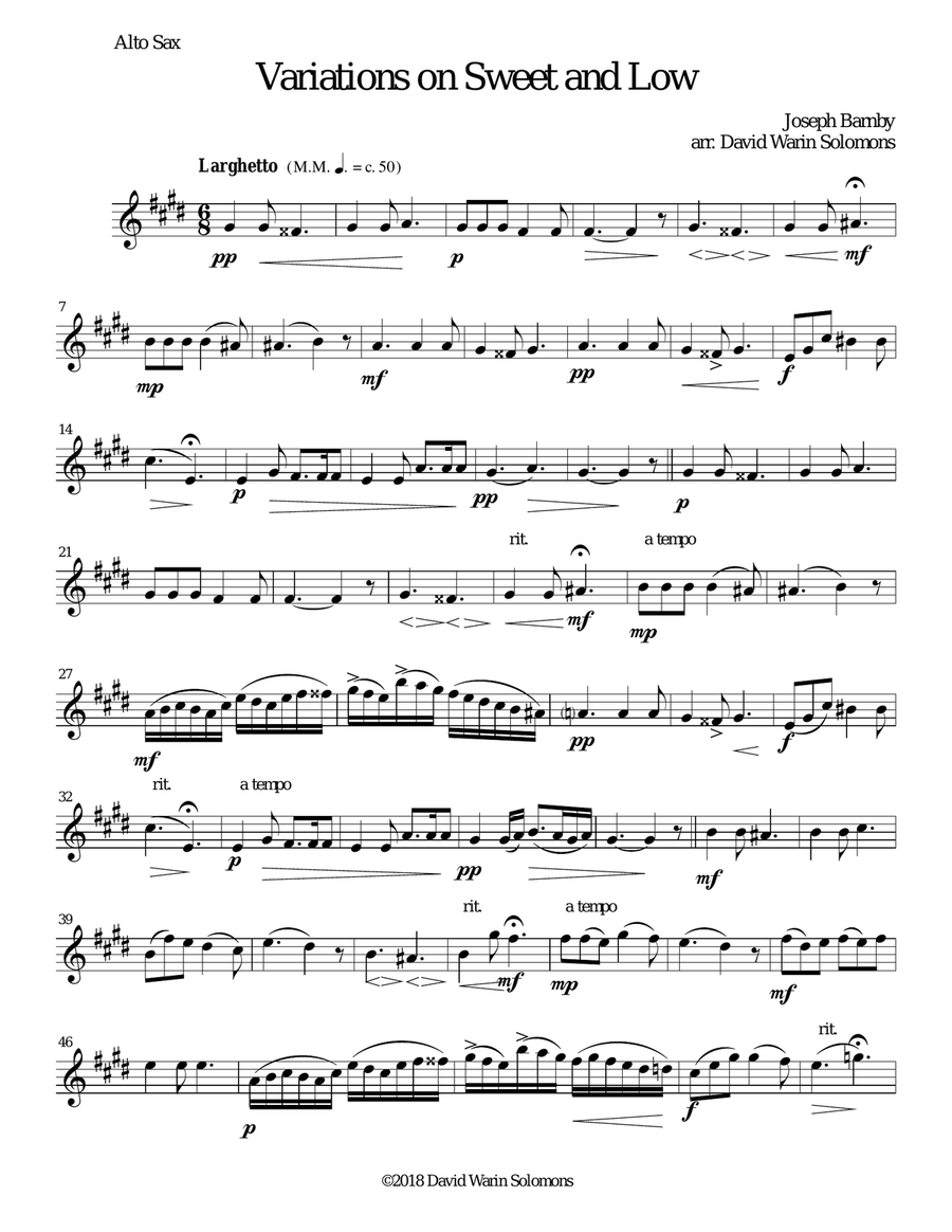 Variations on Joseph Barnby’s Sweet and Low for saxophone quartet Saxophone Quartet scores gallery preview page 6