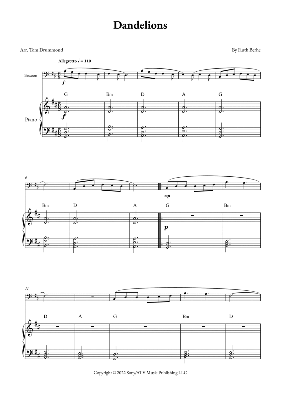 Dandelions Dandelions Bassoon scores gallery preview page 1