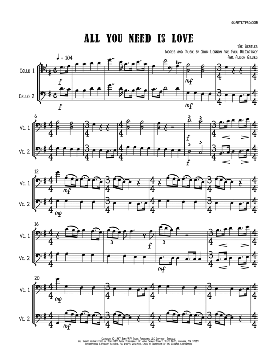 All You Need Is Love String Duet scores gallery preview page 1