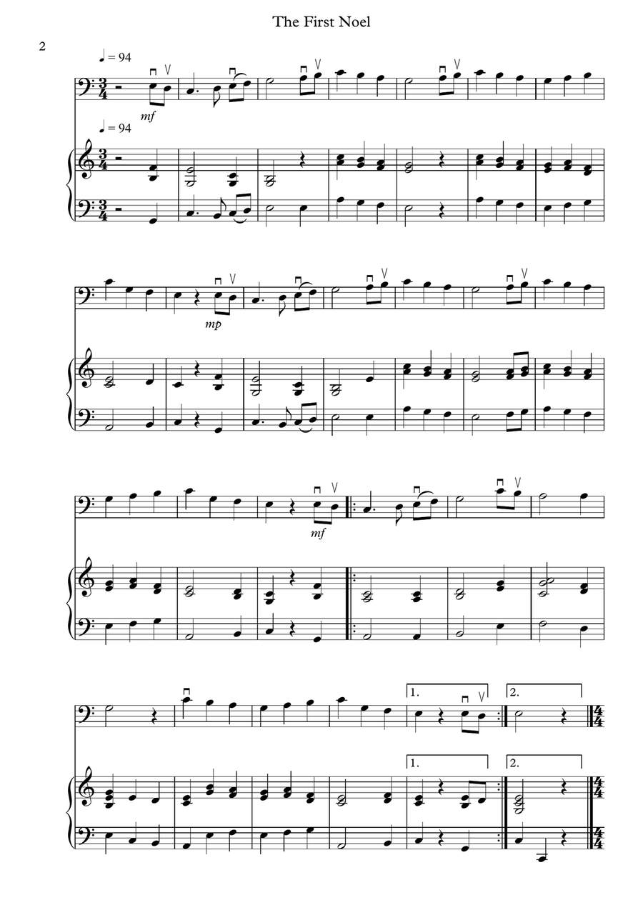 8 Easy Christmas Pieces for Cello And Piano Piano Accompaniment scores gallery preview page 2