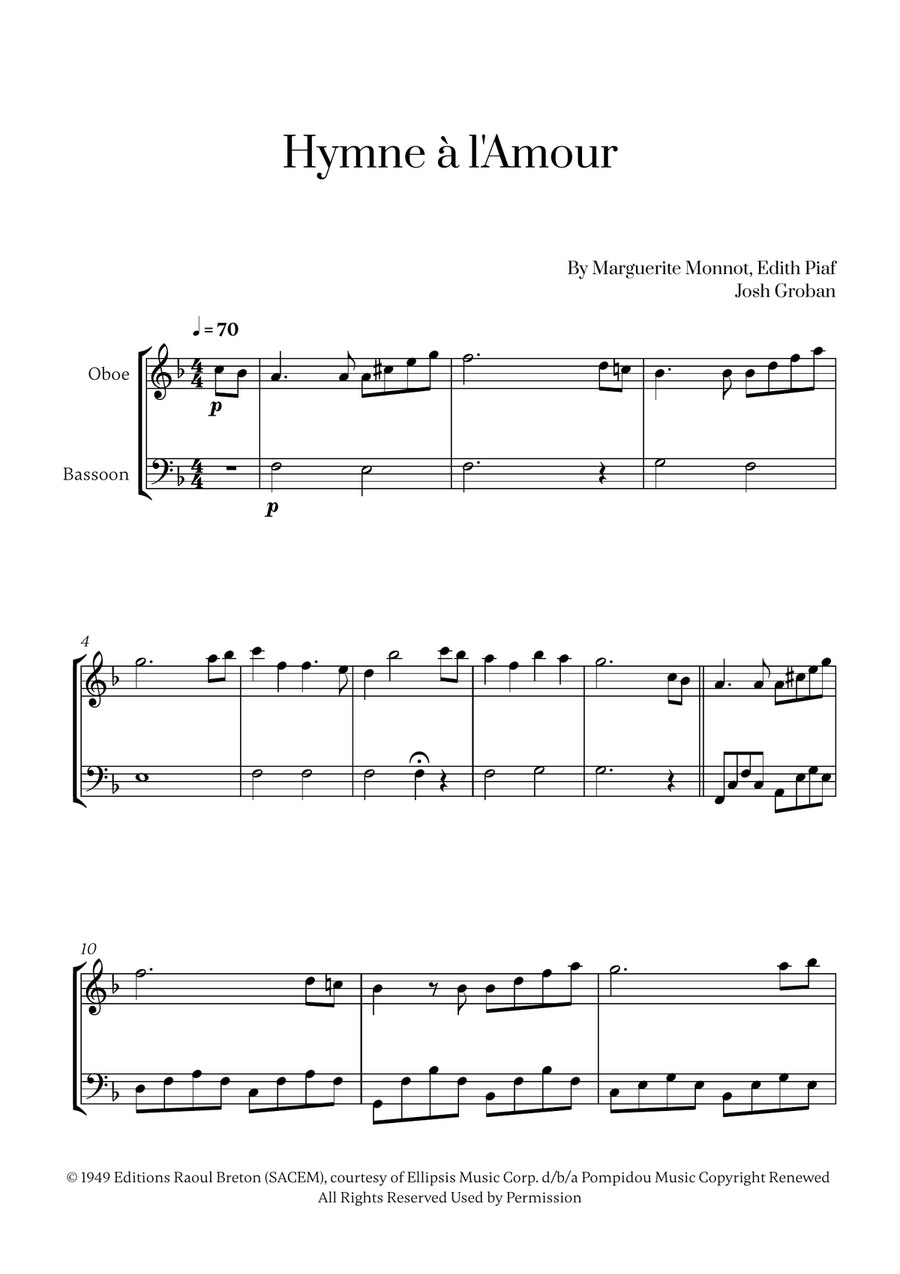 Hymne A L'amour Hymne A L'amour Woodwind Duet scores gallery preview page 1