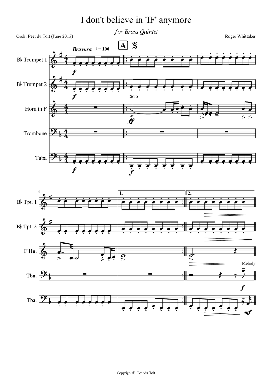 I Don't Believe In If Anymore Brass Ensemble scores gallery preview page 1