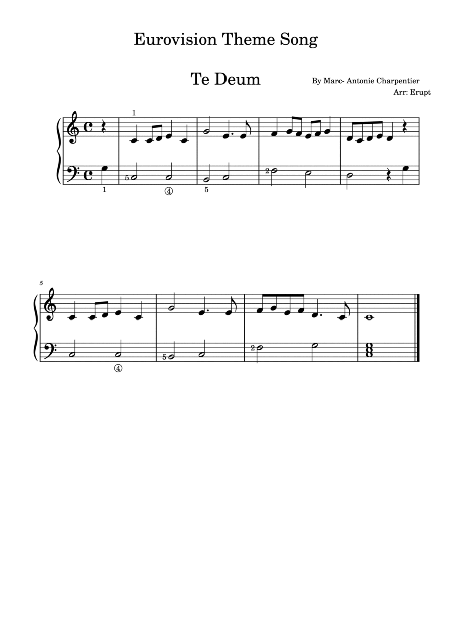 Eurovision Theme Song. Te Deum Easy Piano scores gallery preview page 1