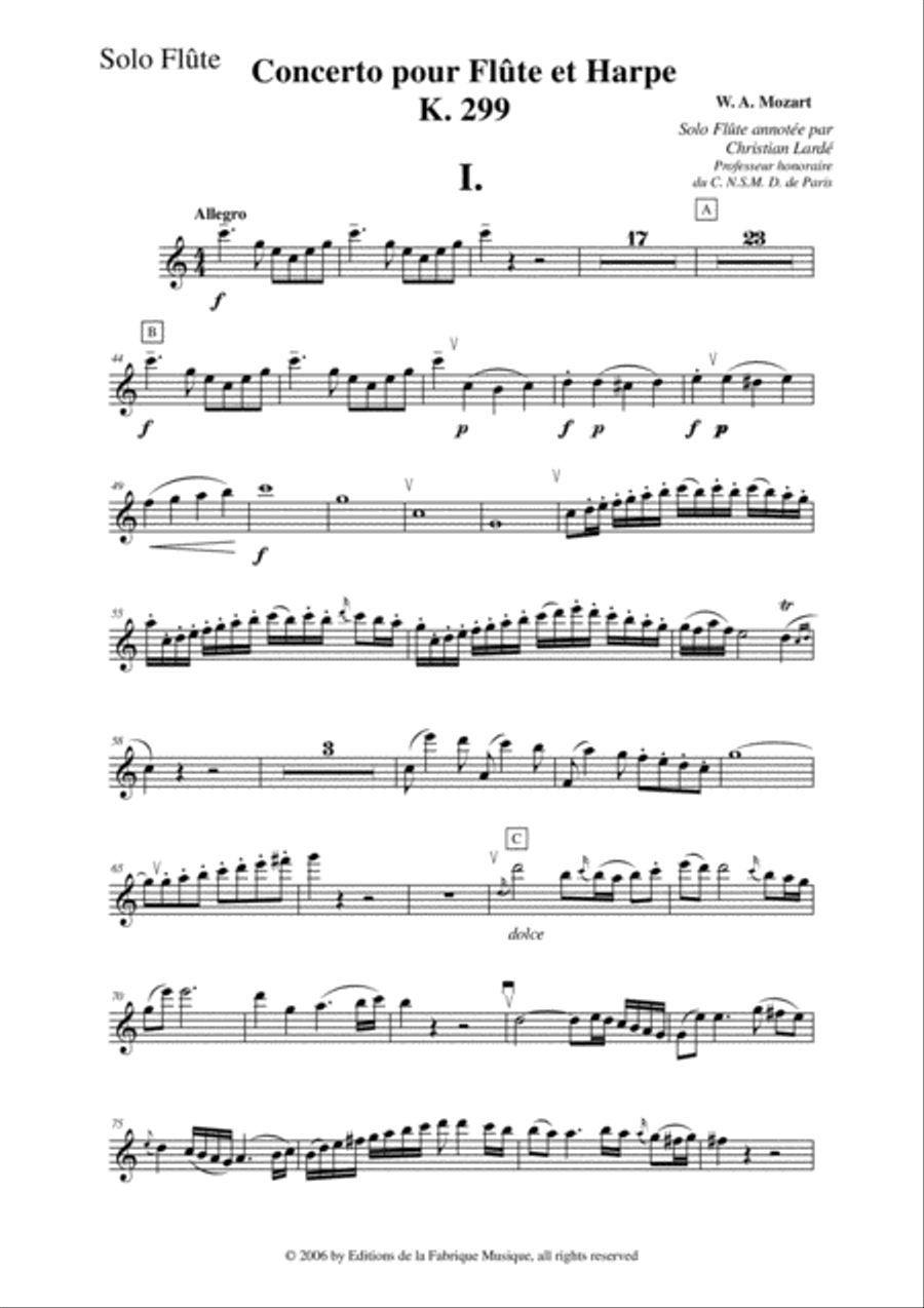 Wolfgang Amadeus Mozart: Concerto for flute and harp, K. 299, solo flute part Chamber Orchestra scores gallery preview page 2