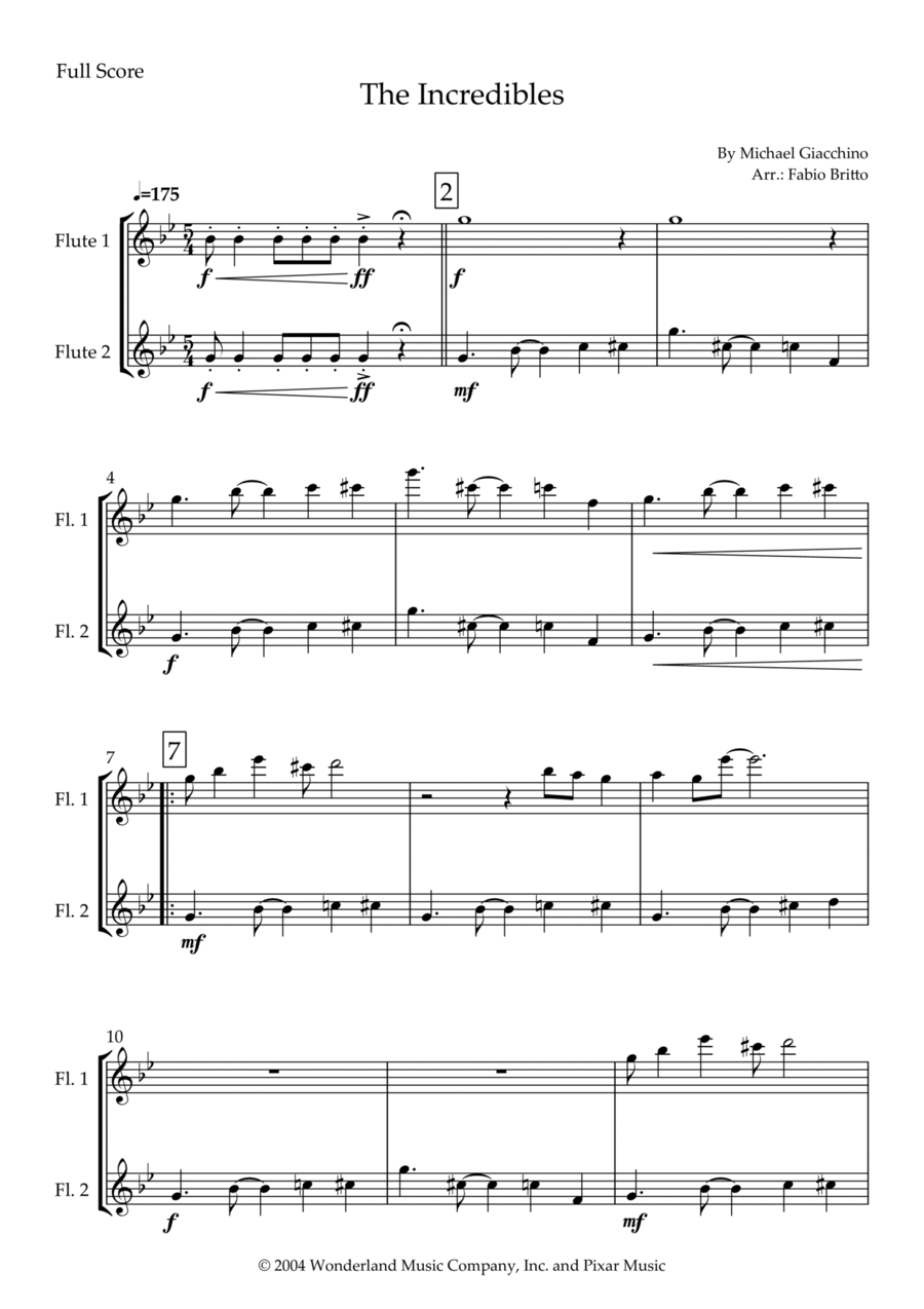 The Incredibles (main Theme) Flute Duet scores gallery preview page 1