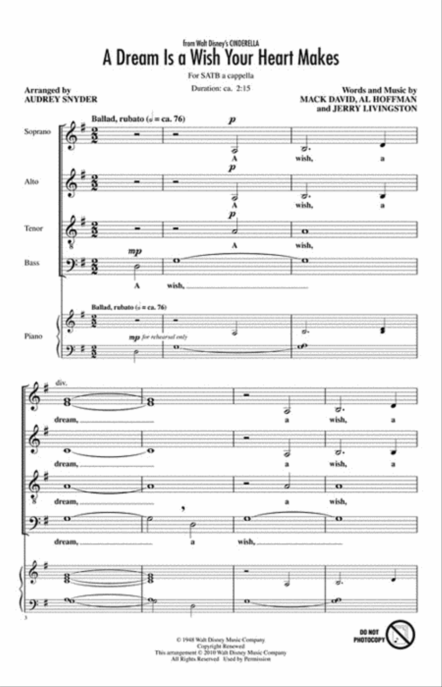 A Dream Is a Wish Your Heart Makes (from Disney's Cinderella) 4-Part scores gallery preview page 2