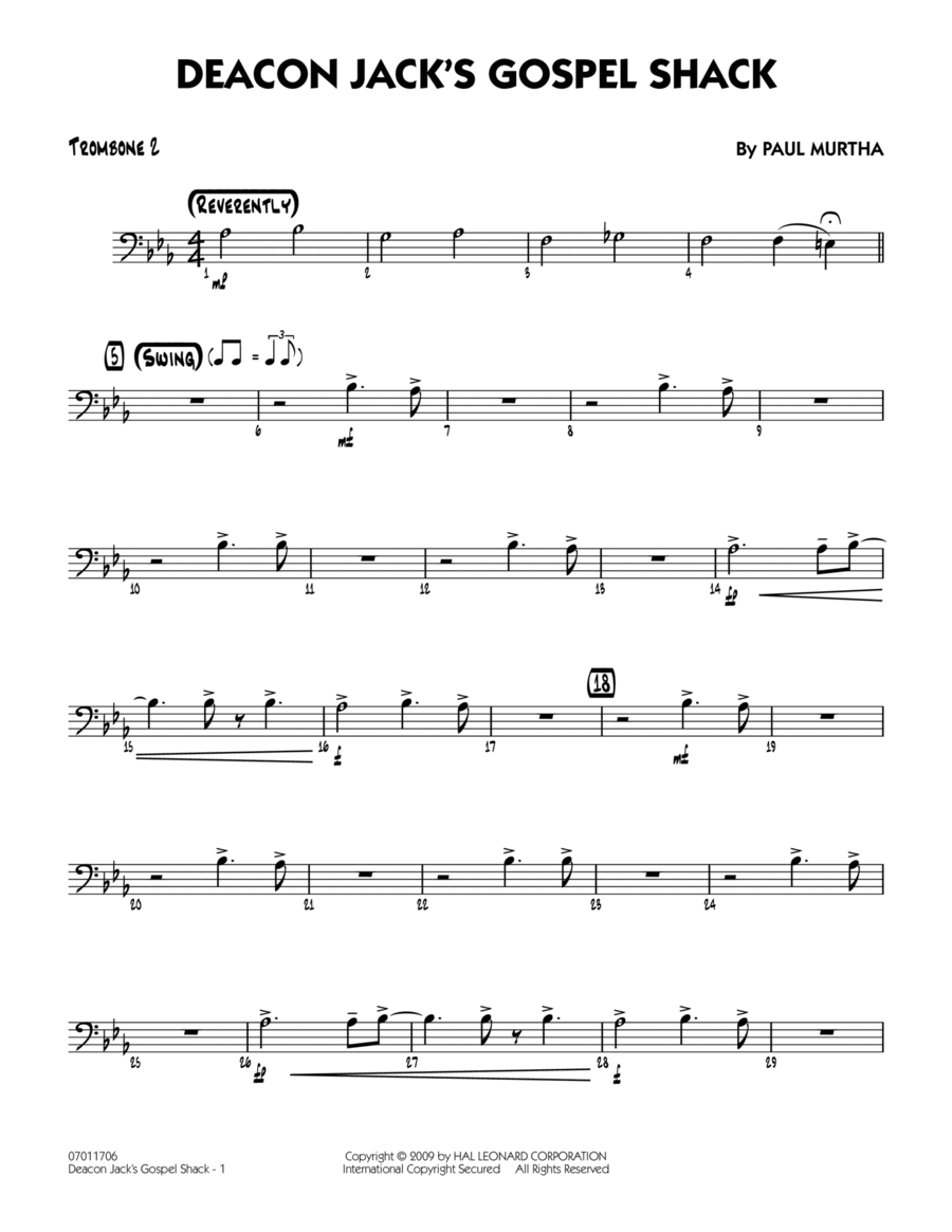Deacon Jack's Gospel Shack - Trombone 2 Trombone scores gallery preview page 1