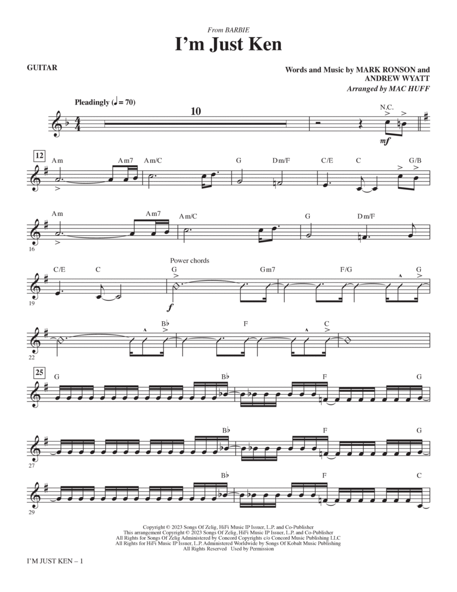 I'm Just Ken (from Barbie) (arr. Mac Huff) - Guitar Choir scores gallery preview page 1