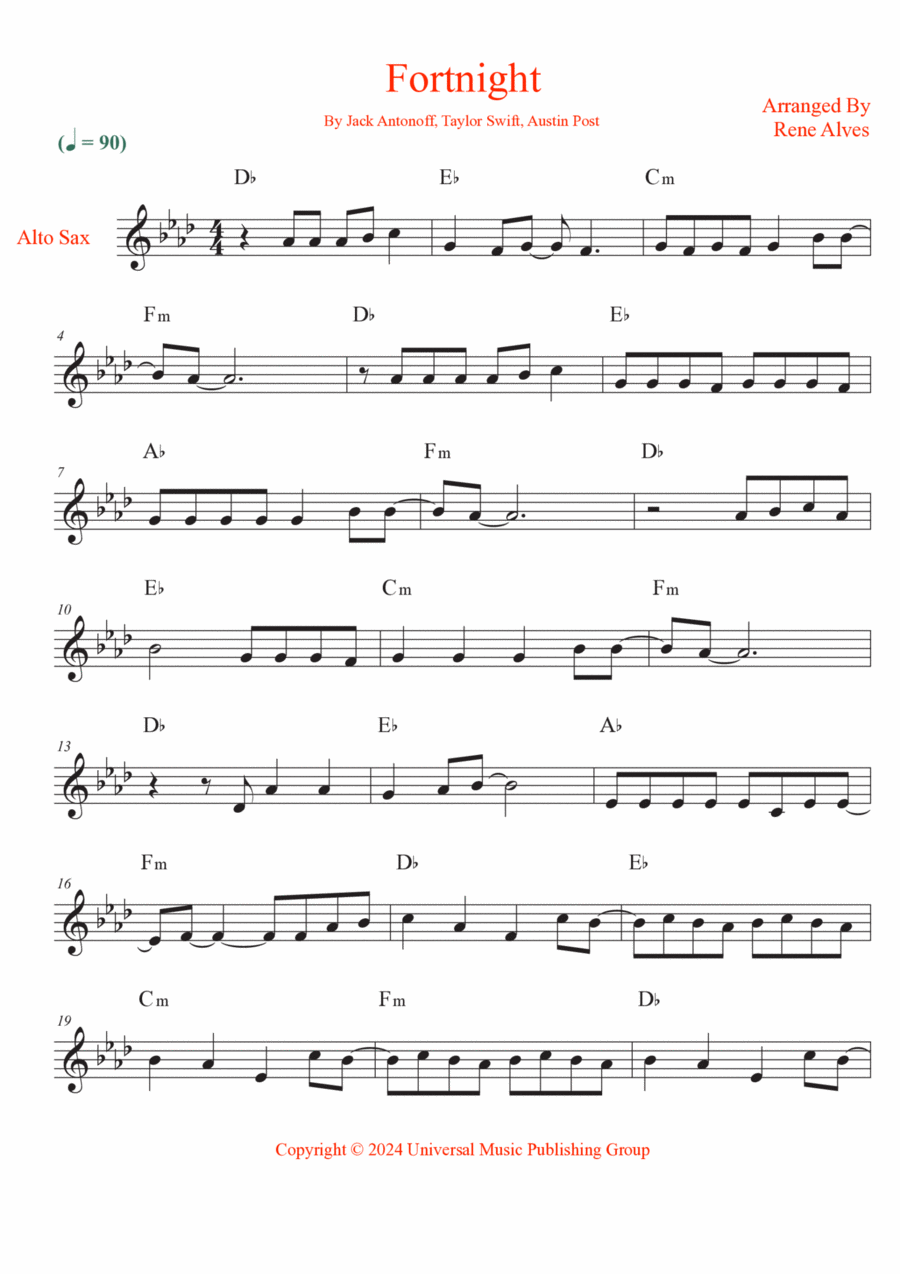 Fortnight Alto Saxophone scores gallery preview page 1
