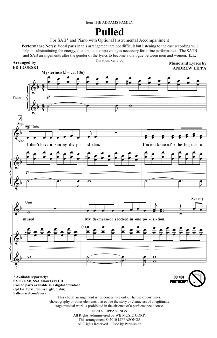 Pulled (from The Addams Family) (arr. Ed Lojeski) 3-Part scores gallery preview page 1