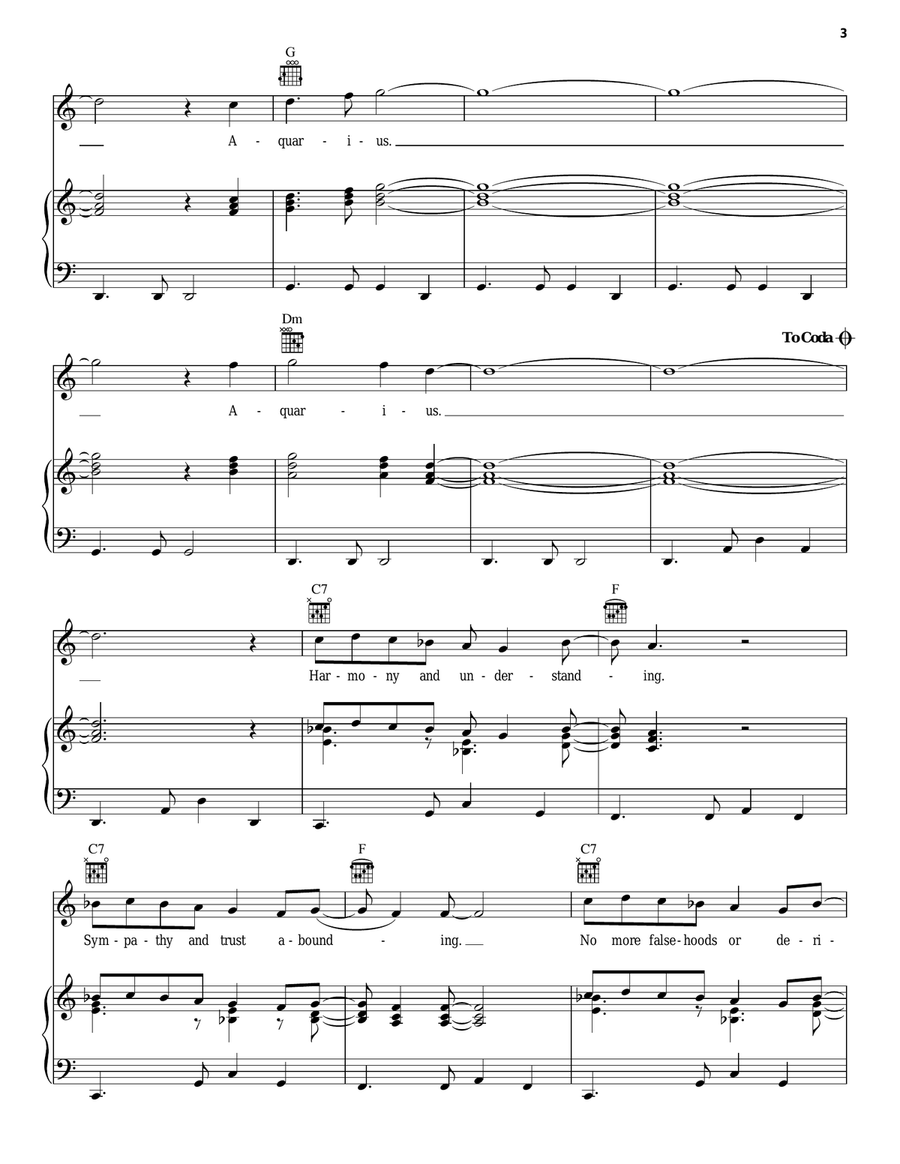 Aquarius/Let The Sunshine In Piano, Vocal, Guitar scores gallery preview page 3