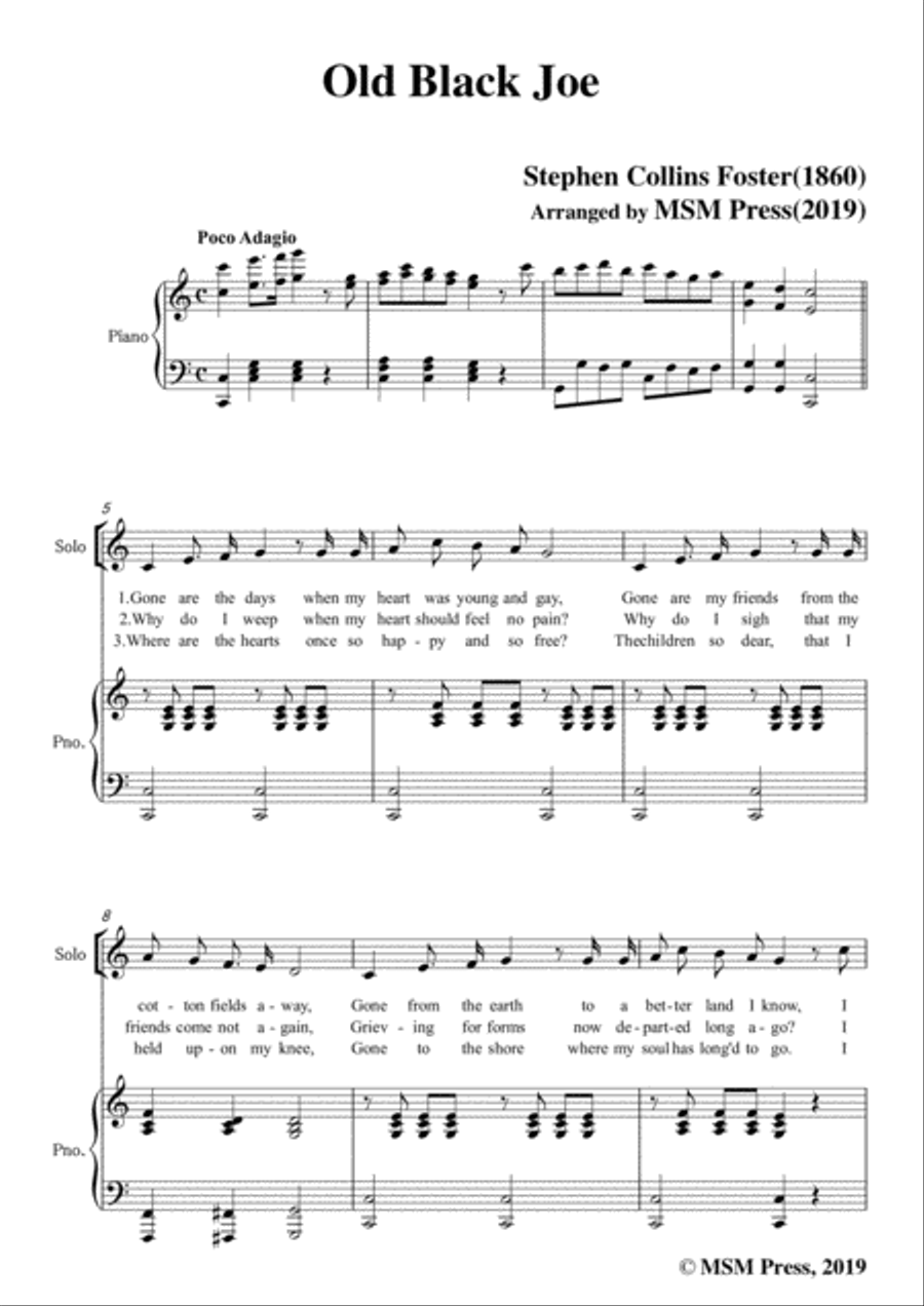 Stephen Collins Foster-Old Black Joe,in C Major,for Voice and Piano Voice Solo scores gallery preview page 3