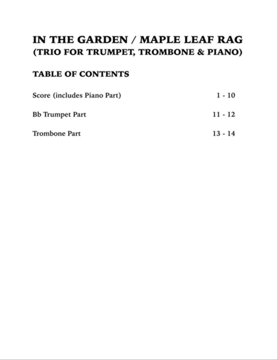 In the Garden / Maple Leaf Rag (Trio for Trumpet, Trombone and Piano) Brass Trio scores gallery preview page 4