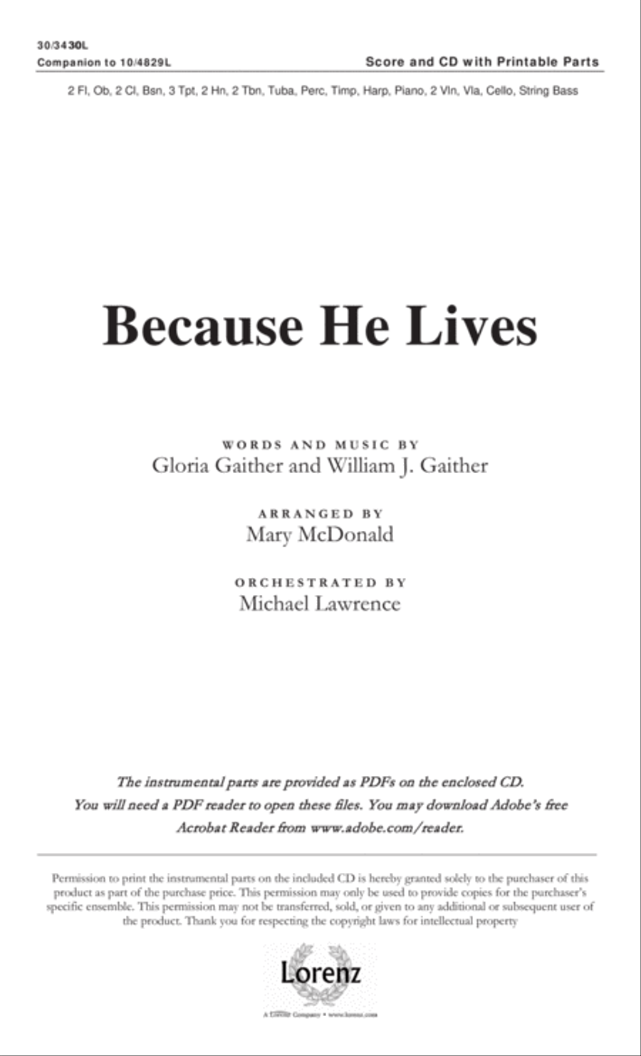 Because He Lives - Orchestral Score and CD with Printable Parts Choir scores gallery preview page 2