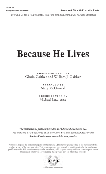 Because He Lives - Orchestral Score and CD with Printable Parts