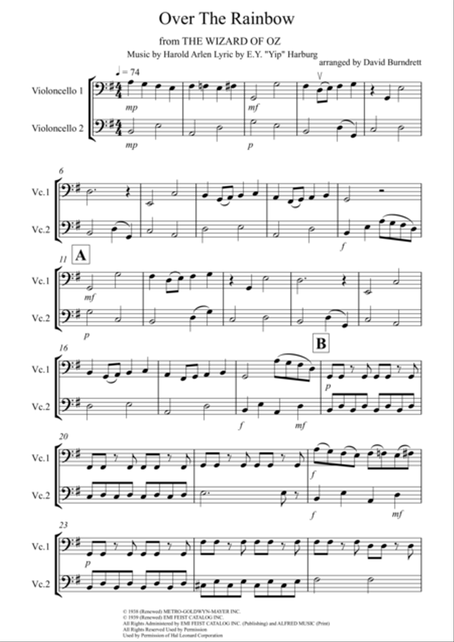 Over The Rainbow (from The Wizard Of Oz) Cello Solo scores gallery preview page 1