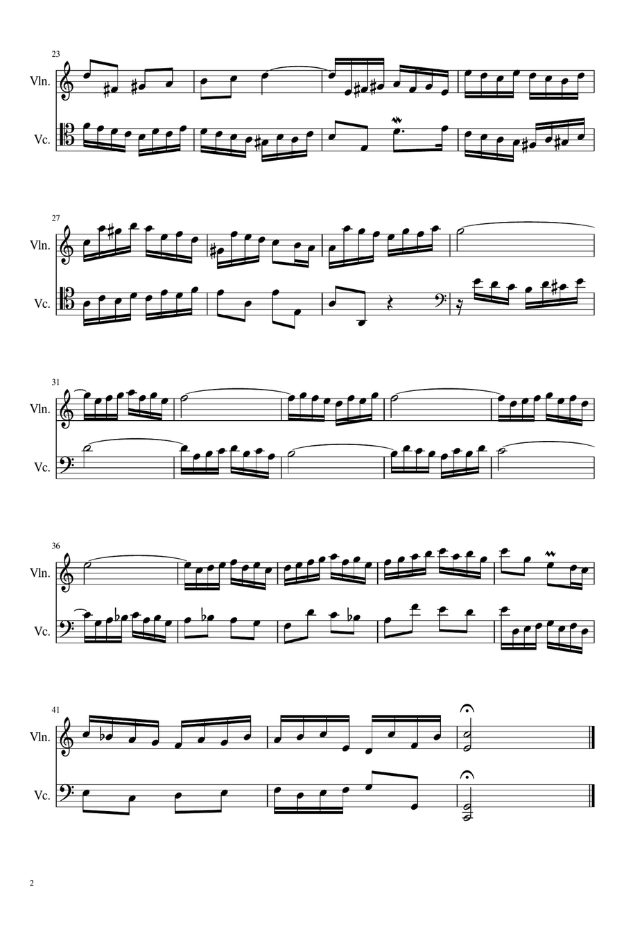 Three 2-part Inventions by Bach, arranged for violin and cello String Duet scores gallery preview page 4