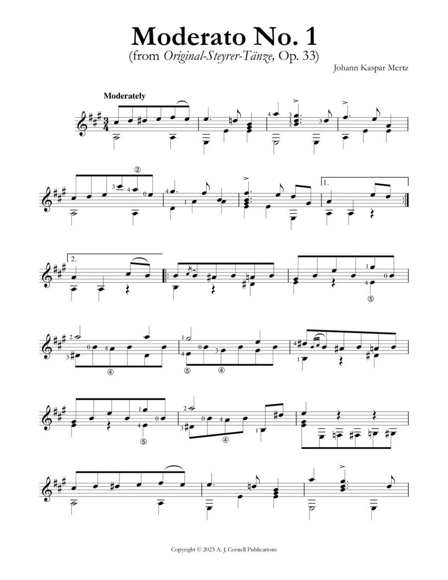 Moderato No. 1 (from Original-Steyrer-Tänze, Op. 33) Classical Guitar scores gallery preview page 1