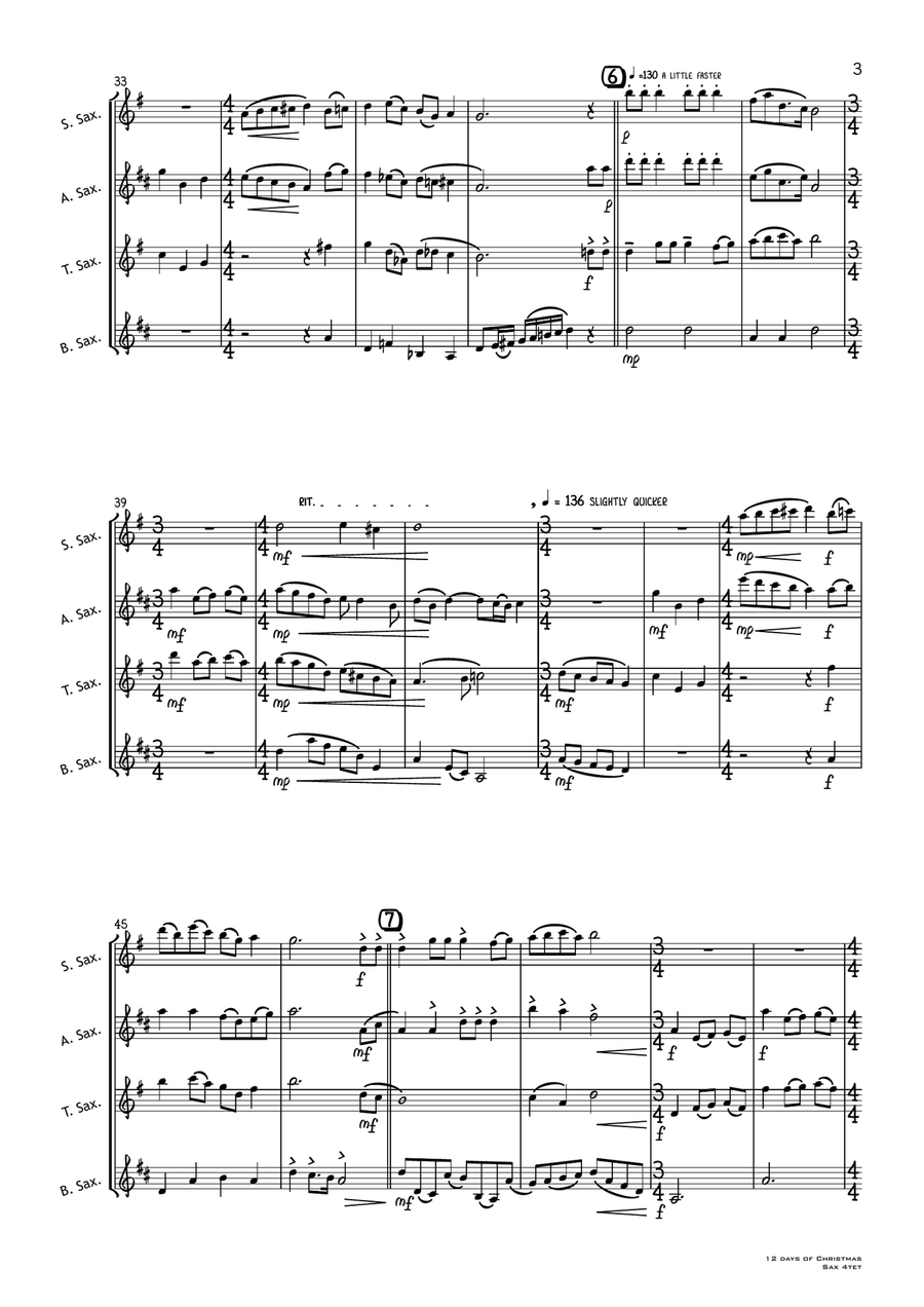 The Twelve Days Of Christmas Saxophone Quartet scores gallery preview page 4