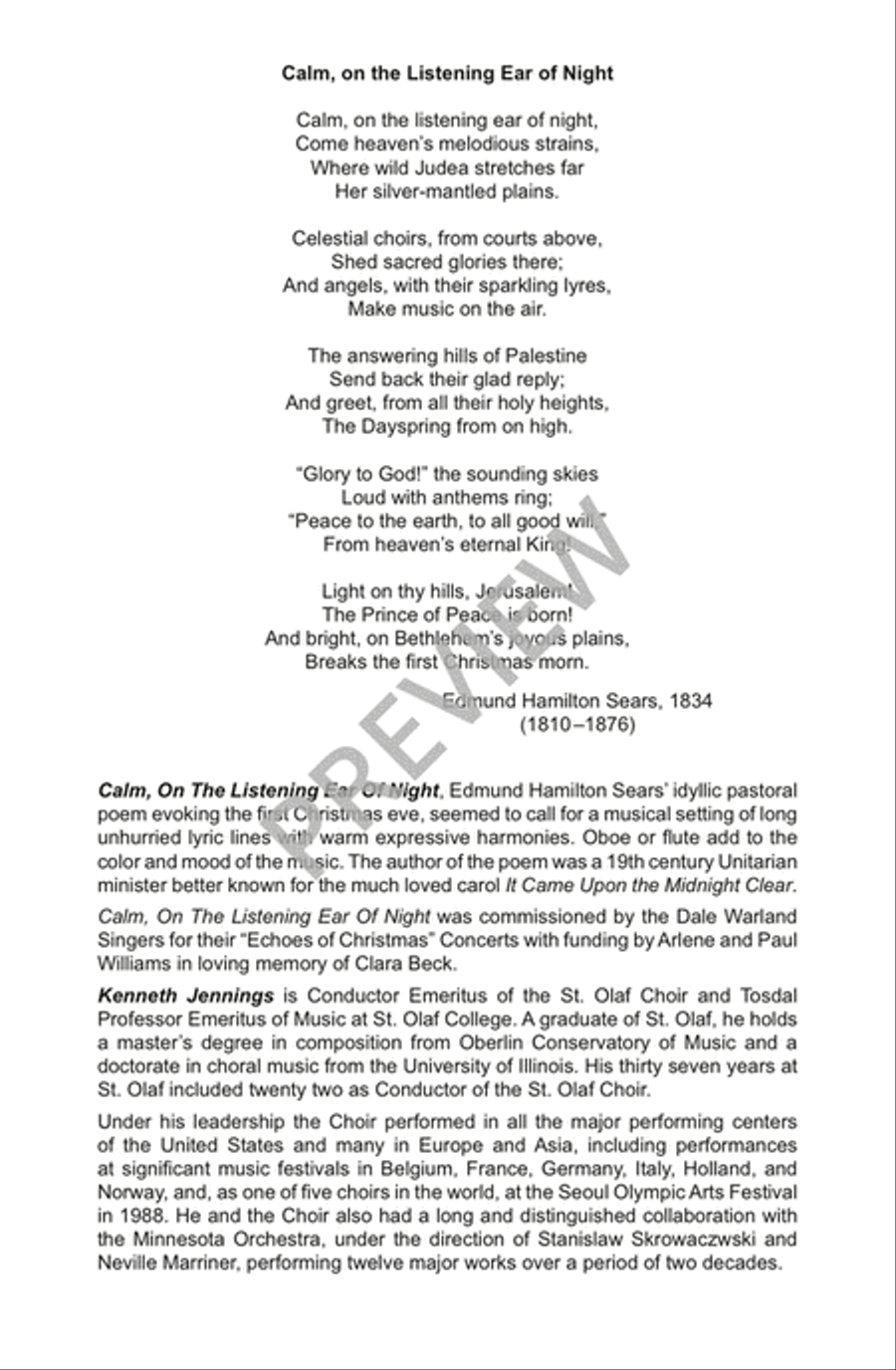 Calm on the Listening Ear of Night 4-Part scores gallery preview page 3