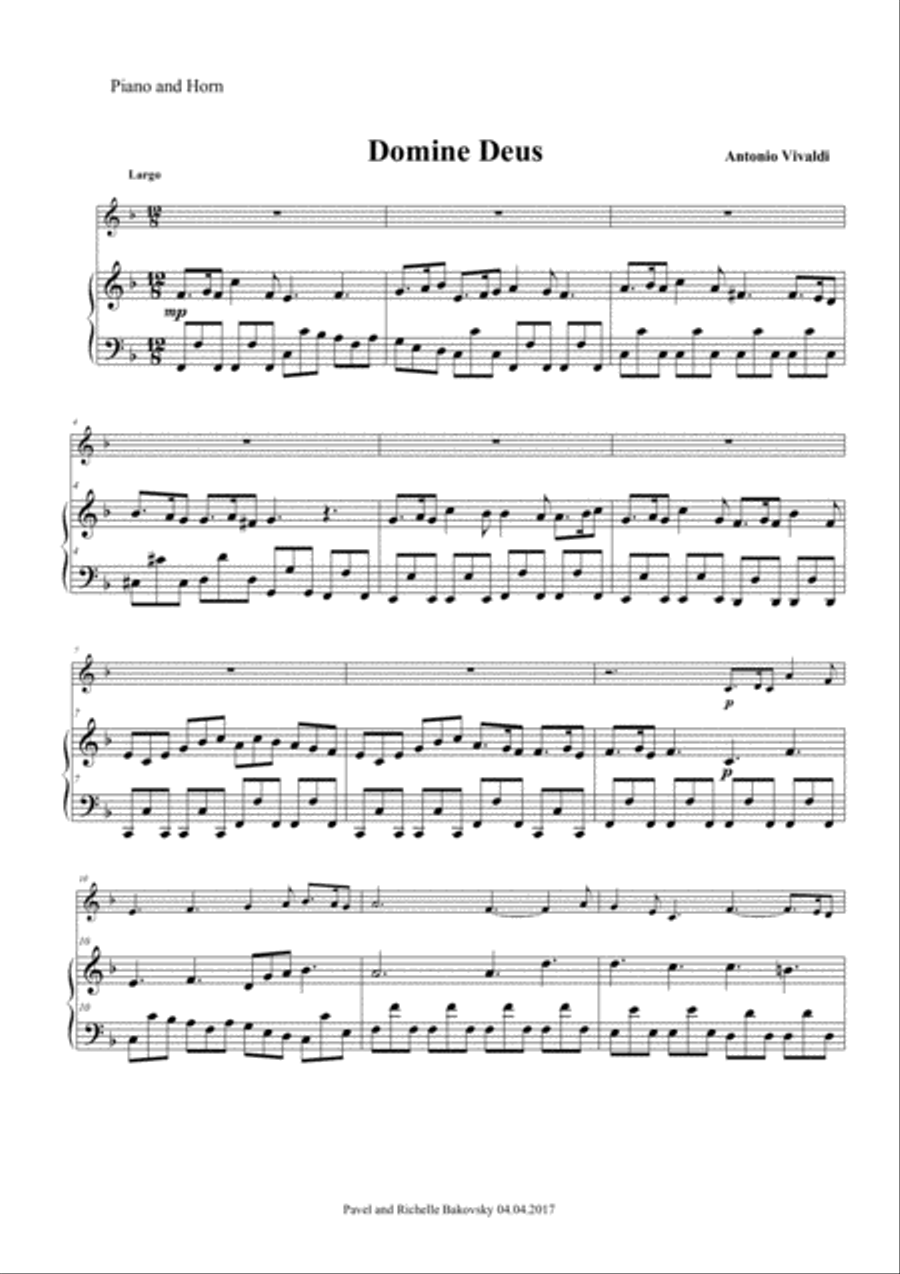 A. Vivaldi: Gloria RV 589: Domine Deus and Laudamus Te for Horn and Piano/Organ Horn scores gallery preview page 3