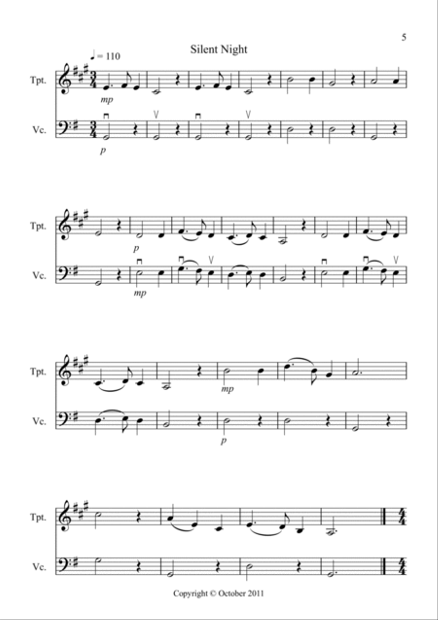 8 Easy Christmas Duets for Trumpet and Cello Trumpet Duet scores gallery preview page 5