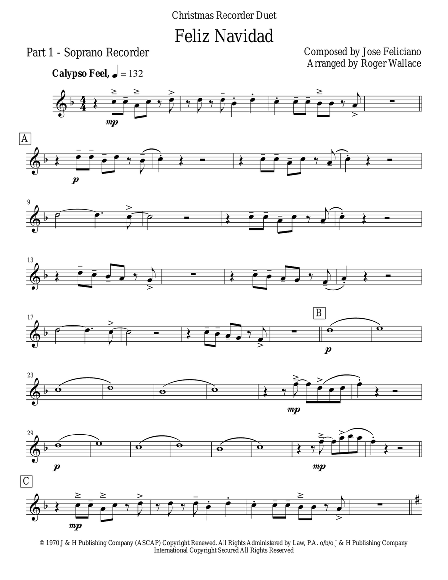 Feliz Navidad Woodwind Duet scores gallery preview page 5