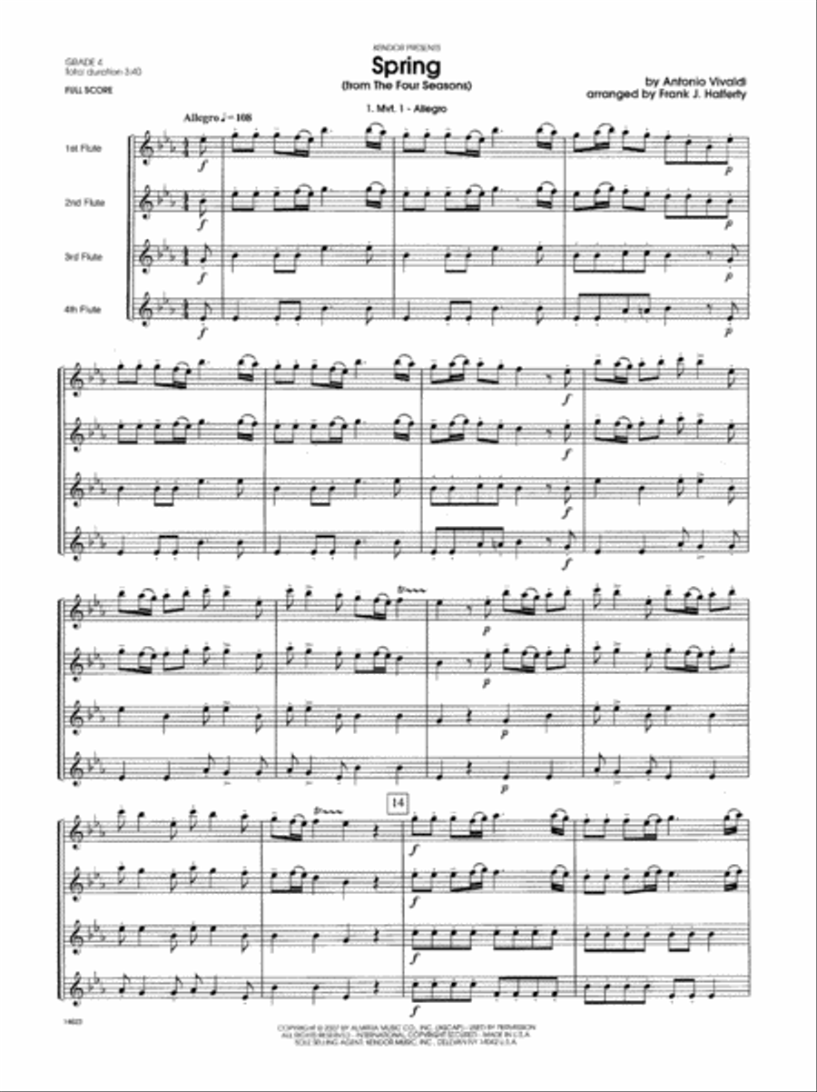 Spring (from The Four Seasons) Flute Quartet scores gallery preview page 2