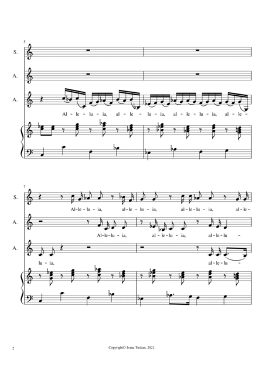 Alleluia from Der Herr ist mit mir Cantate BuxWV15 for SAA and keyboard instrument SSA scores gallery preview page 2