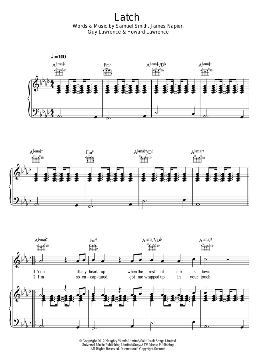 Latch (Acoustic) Piano, Vocal, Guitar scores gallery preview page 1