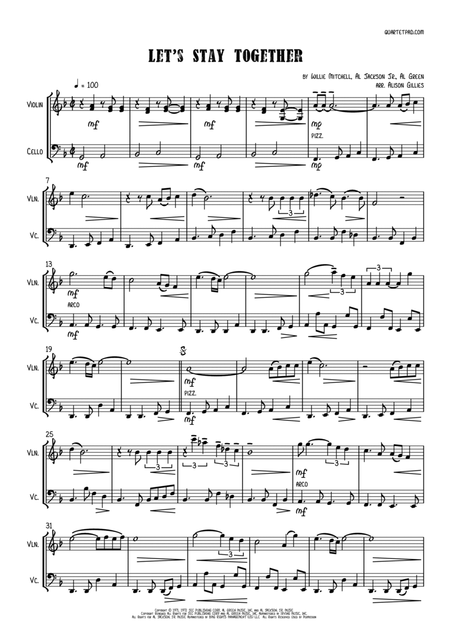 Let's Stay Together String Duet scores gallery preview page 1