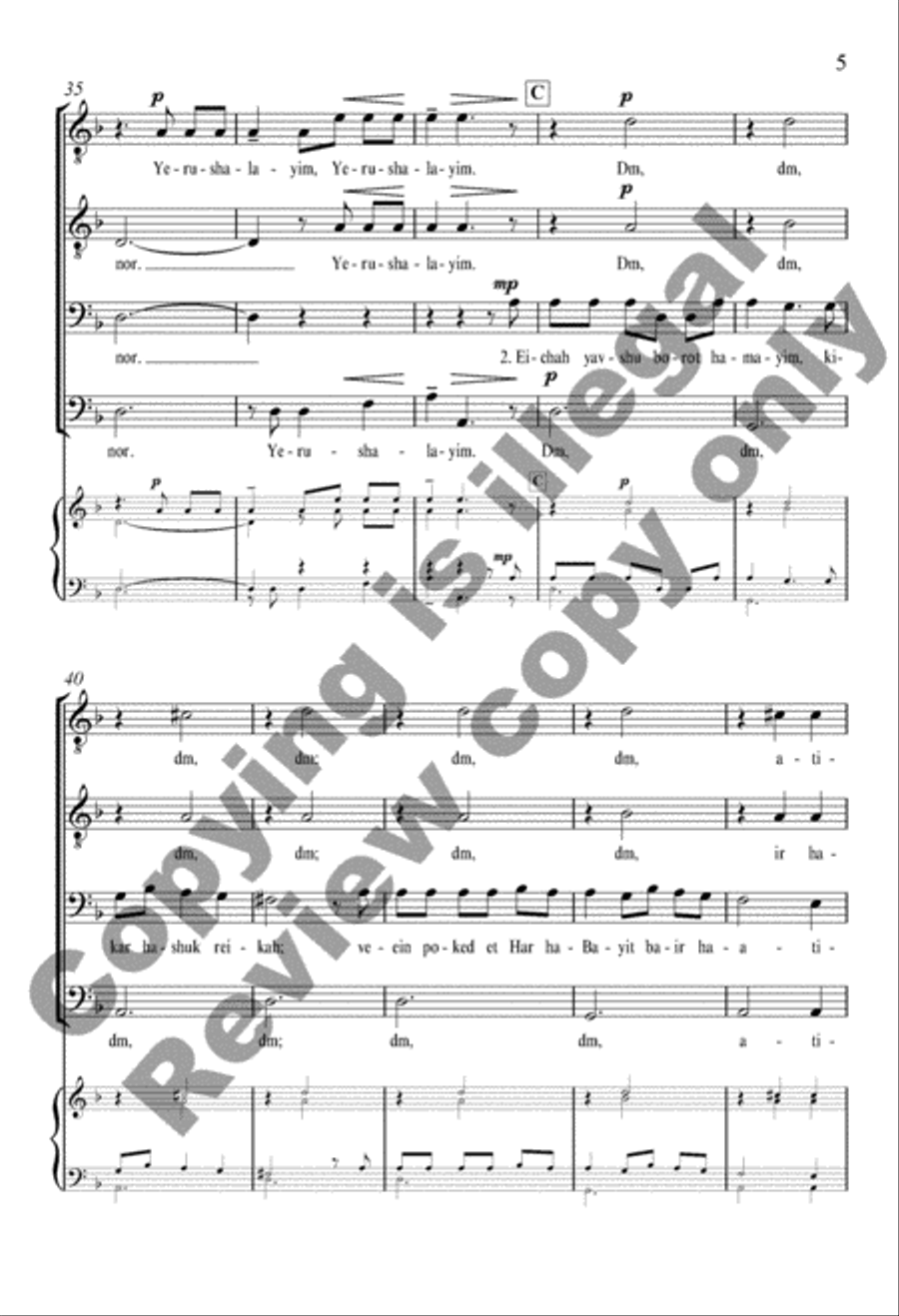 Yerushalayim Shel Zahav: (Jerusalem of Gold) TTBB scores gallery preview page 20