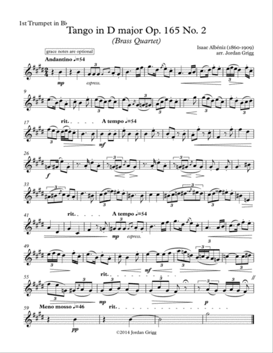 Tango in D major (Brass Quartet), Op.165 No.2 Brass Quartet scores gallery preview page 4